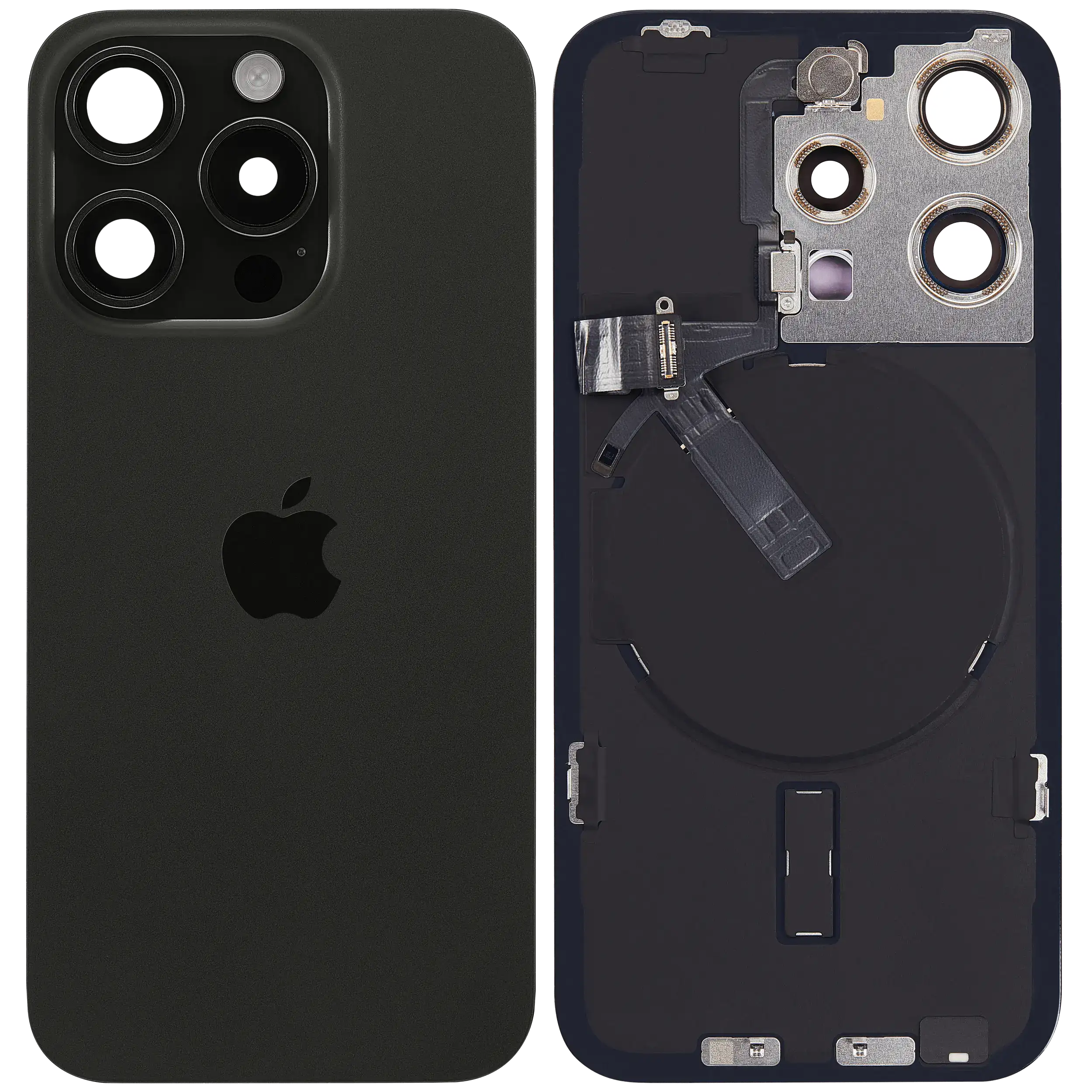 Apple iPhone 15 Pro Backcover Glass - Flash Light Flex + Magsafe Magnets + Wireless Charging Flex - Black OEM