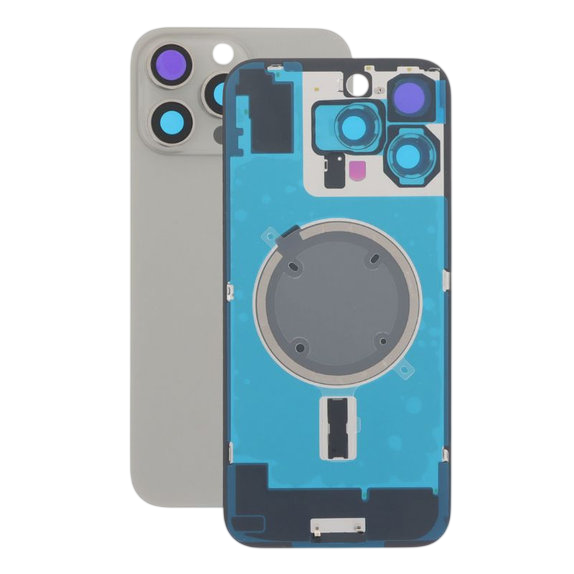 Apple iPhone 16 Pro Max Backcover Glass - With Camera Frame + Iron Plate + NFC Magnet - Natural OEM