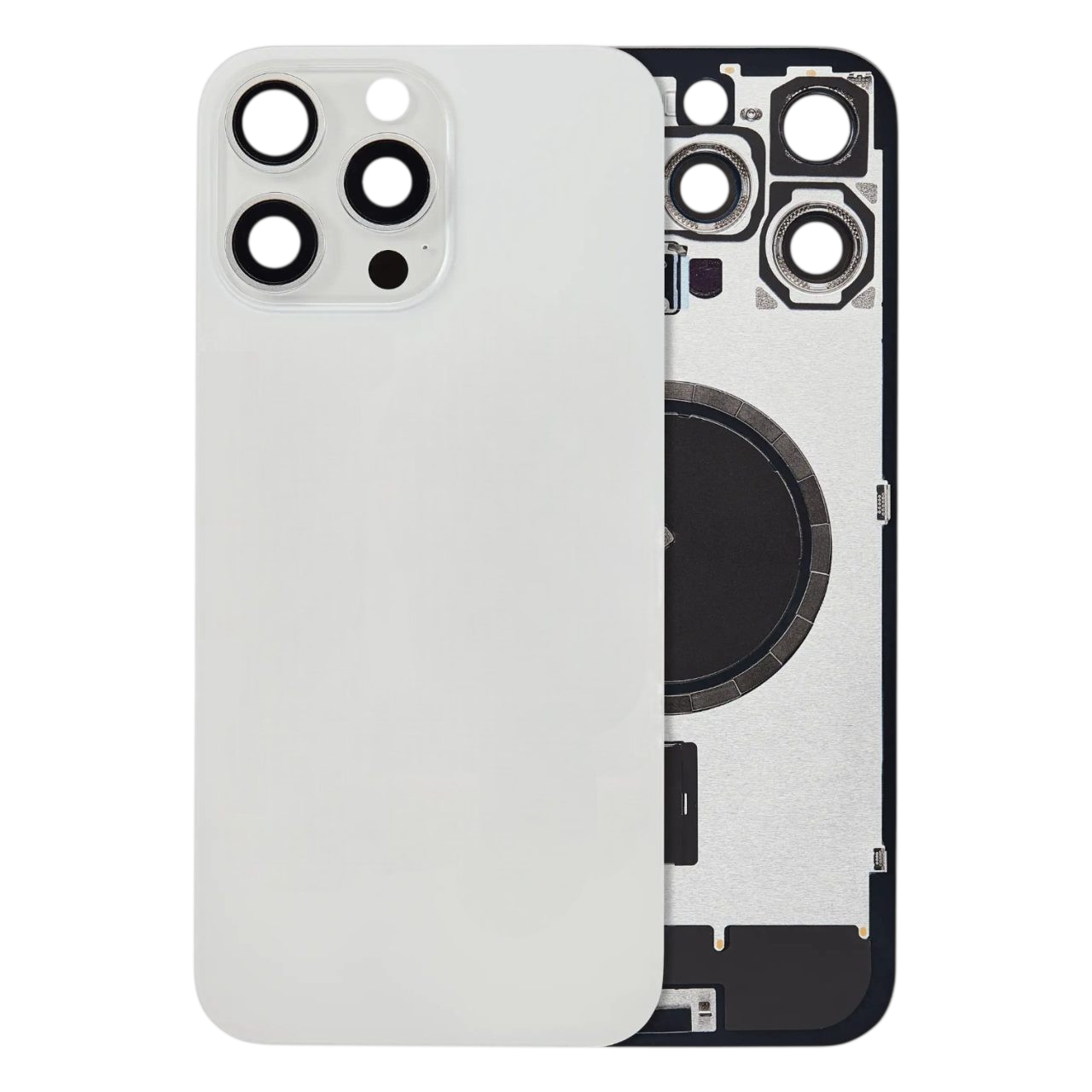 Apple iPhone 16 Pro Backcover Glass - With Flash Light Flex + Magsafe Magnets + Wireless Charging Flex - White PULLED